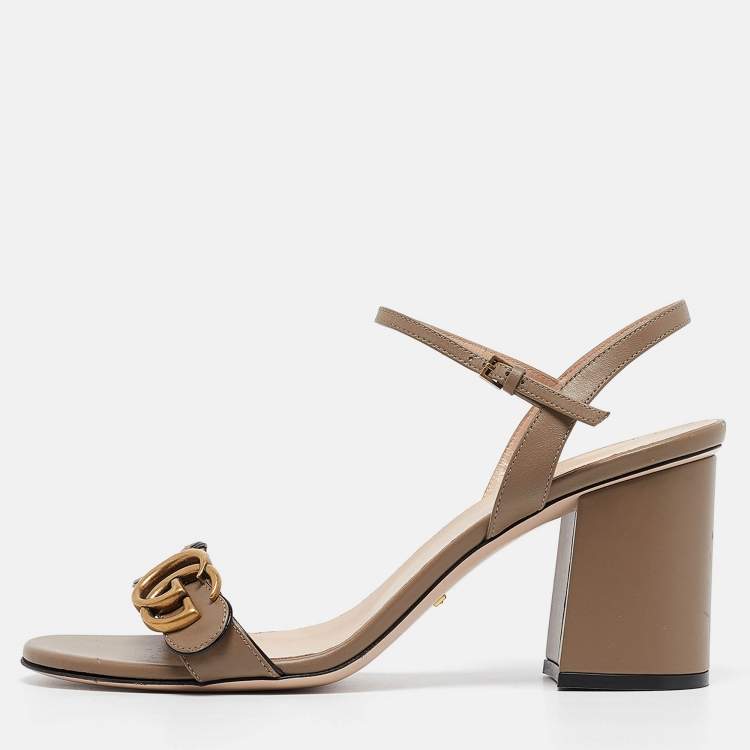 Pre Owned Gucci Brown Leather GG Marmont  Ankle Strap Sandals Size 41