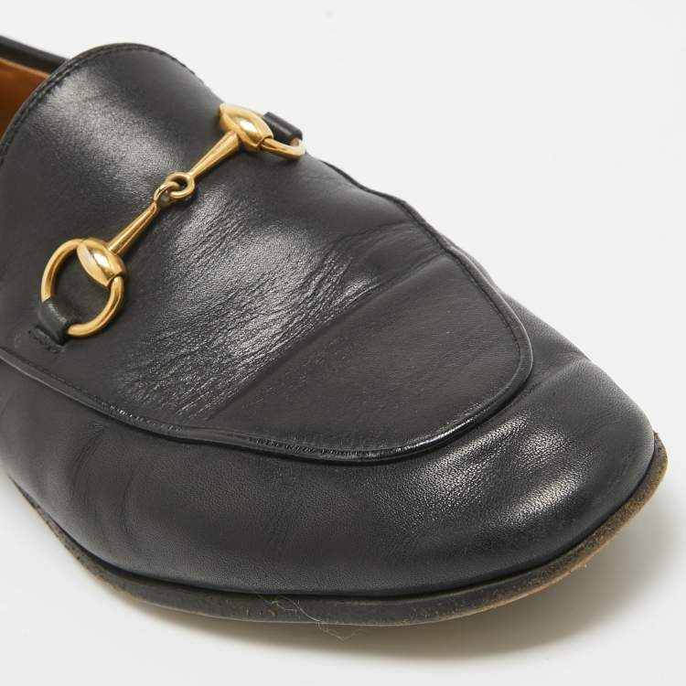 Pre Owned Gucci Black Leather Jordaan Slip On Loafers Size 38
