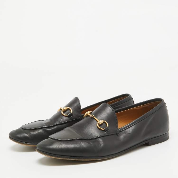 Pre Owned Gucci Black Leather Jordaan Slip On Loafers Size 38
