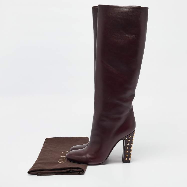 Pre Owned Gucci Burgundy Leather Knee Length Boots Size 41