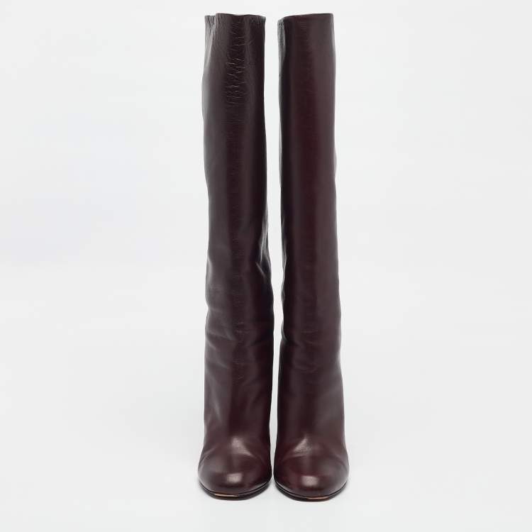 Pre Owned Gucci Burgundy Leather Knee Length Boots Size 41