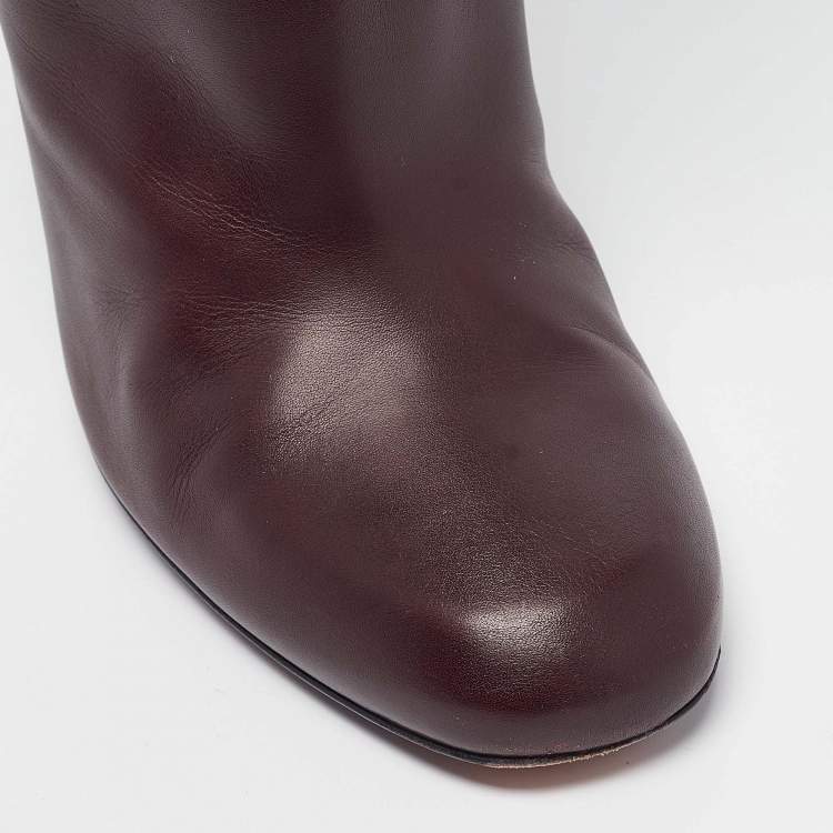 Pre Owned Gucci Burgundy Leather Knee Length Boots Size 41