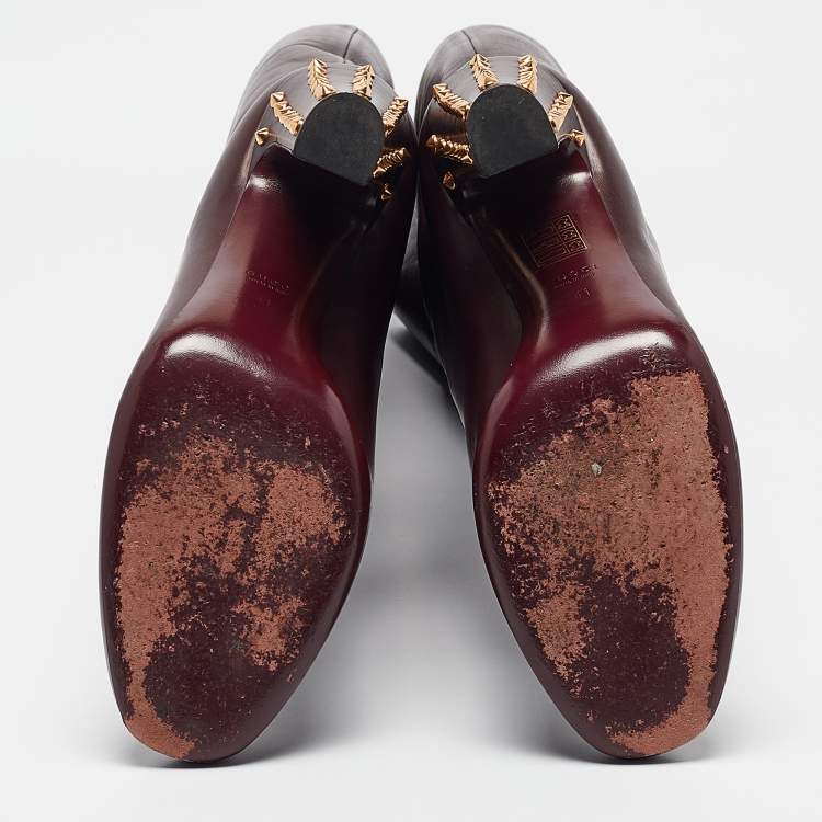 Pre Owned Gucci Burgundy Leather Knee Length Boots Size 41