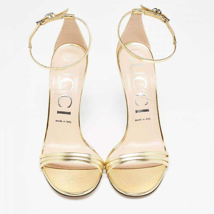Pre Owned Gucci Metallic Gold Leather Ankle Strap Sandals Size 39