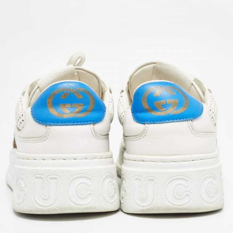 مملوكة مسبقًا Gucci White Perforated Leather GG Chunky B Sneakers Size 37