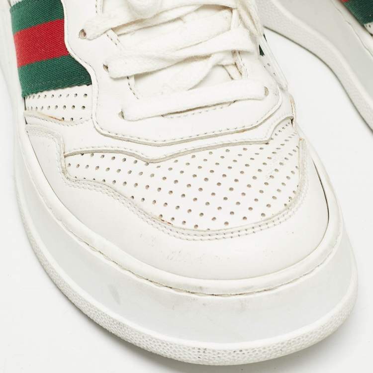 مملوكة مسبقًا Gucci White Perforated Leather GG Chunky B Sneakers Size 37