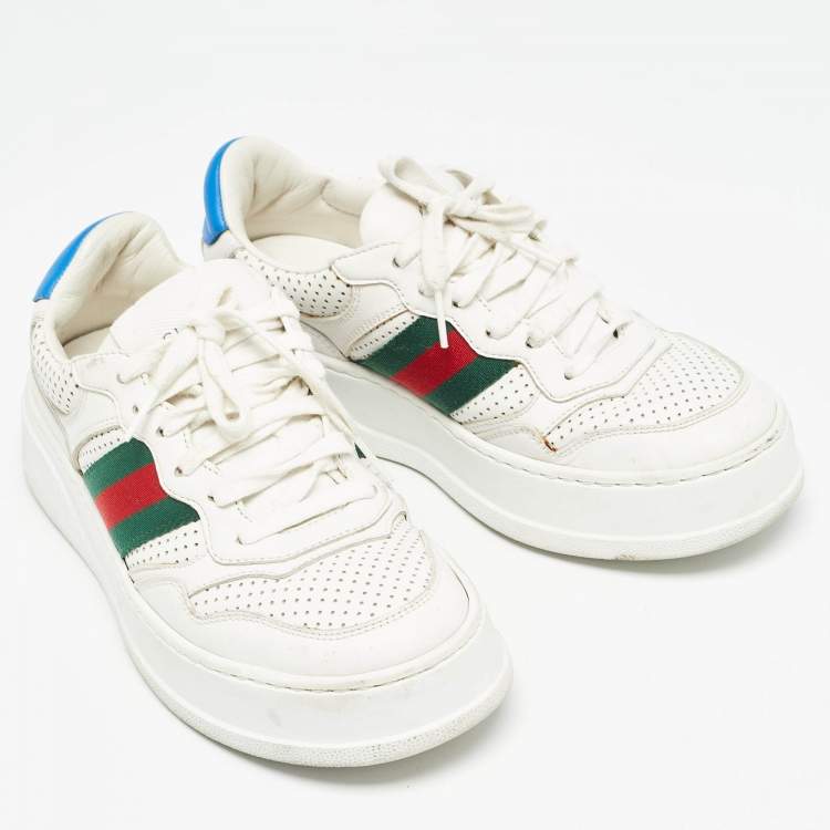 مملوكة مسبقًا Gucci White Perforated Leather GG Chunky B Sneakers Size 37
