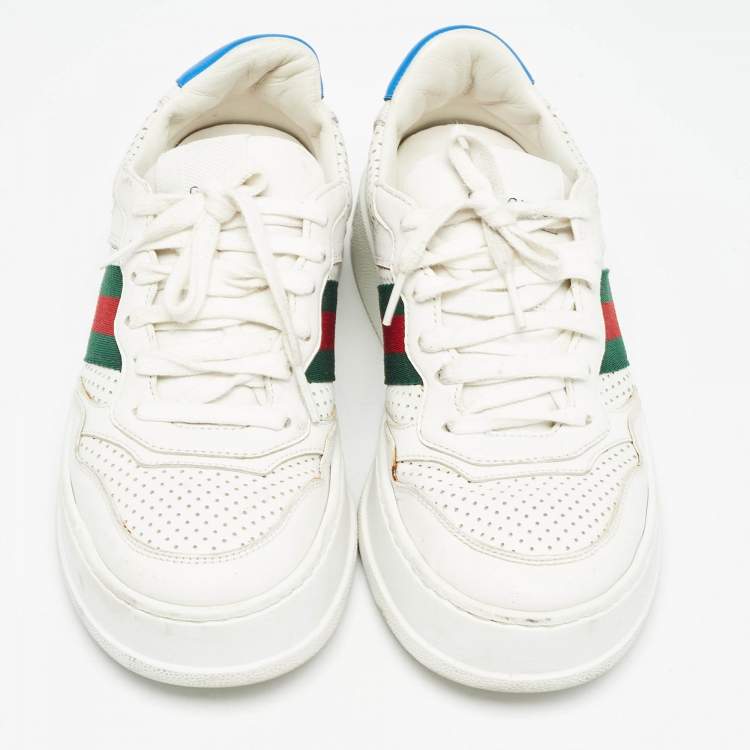 مملوكة مسبقًا Gucci White Perforated Leather GG Chunky B Sneakers Size 37