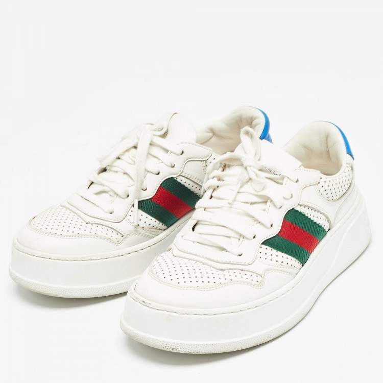 مملوكة مسبقًا Gucci White Perforated Leather GG Chunky B Sneakers Size 37