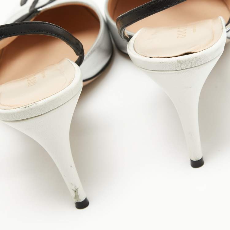 Pre Owned Gucci Silver/White Leather Slingback Pumps Size 38