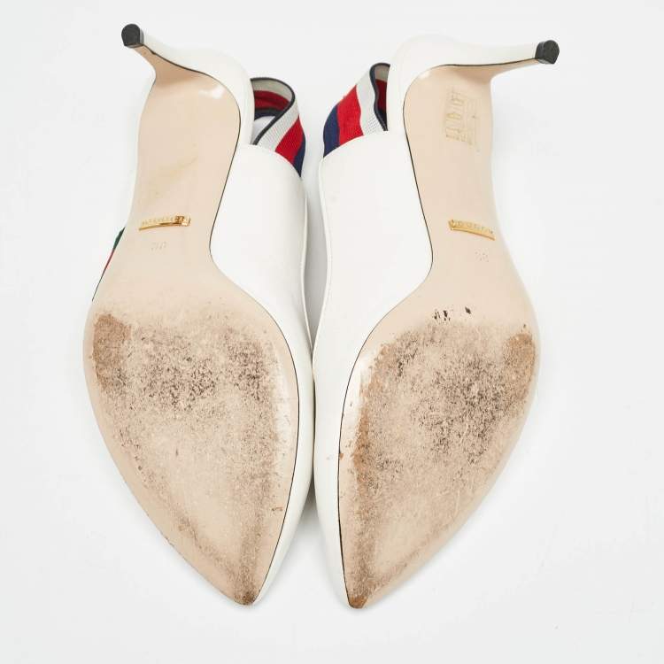 Pre Owned Gucci White Leather Sylvie Slingback Pumps Size 38