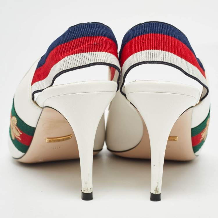 Pre Owned Gucci White Leather Sylvie Slingback Pumps Size 38