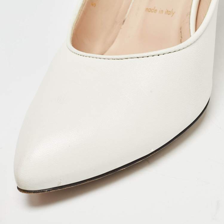 Pre Owned Gucci White Leather Sylvie Slingback Pumps Size 38