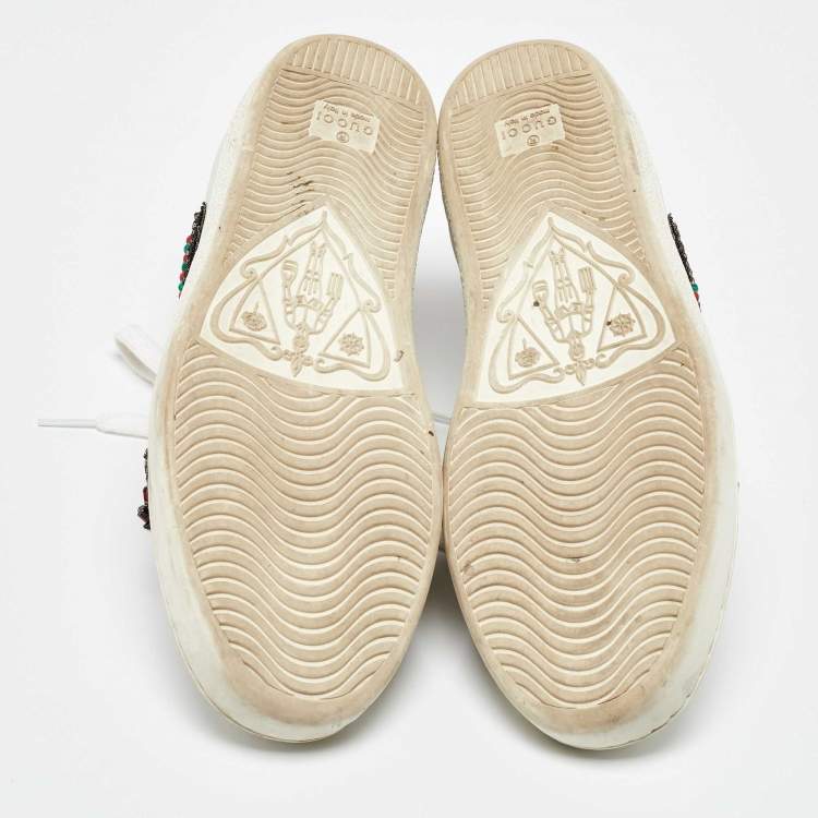 Pre Owned Gucci White Leather Embellished Arrow Ace Sneakers Size 37.5