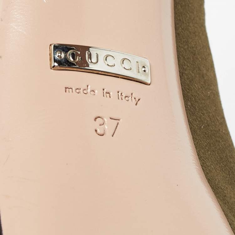 Pre Owned Gucci Olive Green Satin Peep Toe Platform Pumps Size 37