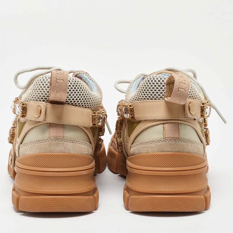 مملوكة مسبقًا Gucci Beige Leather,Suede and Mesh Flashtrek Chunky Sneakers Size 39