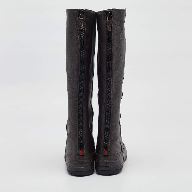 Pre Owned Gucci Brown Leather Knee Length Boots Size 40