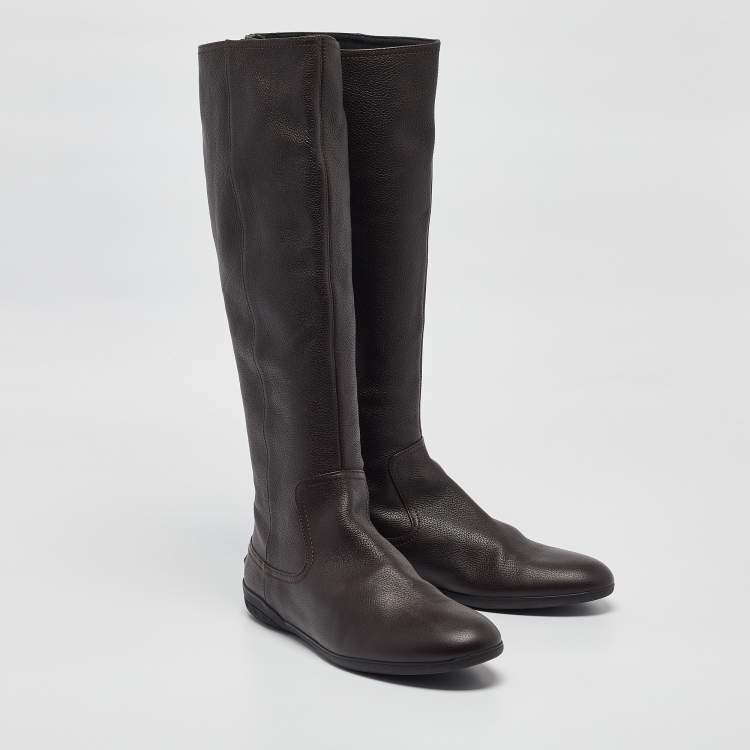 Pre Owned Gucci Brown Leather Knee Length Boots Size 40