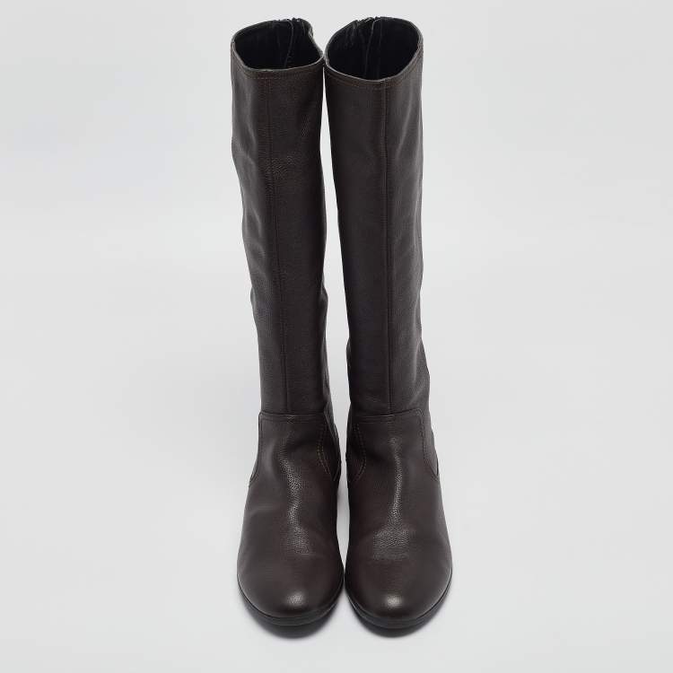 Pre Owned Gucci Brown Leather Knee Length Boots Size 40