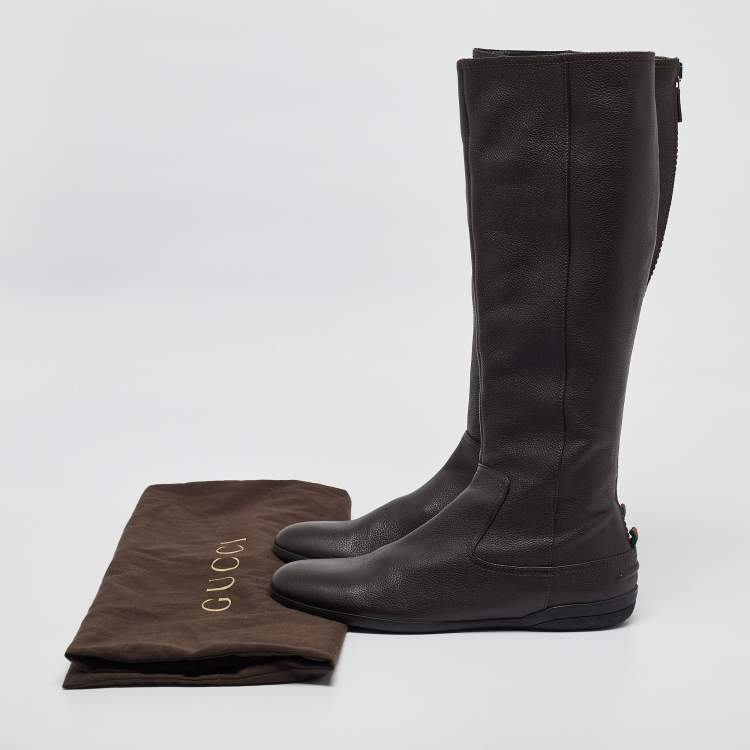 Pre Owned Gucci Brown Leather Knee Length Boots Size 40