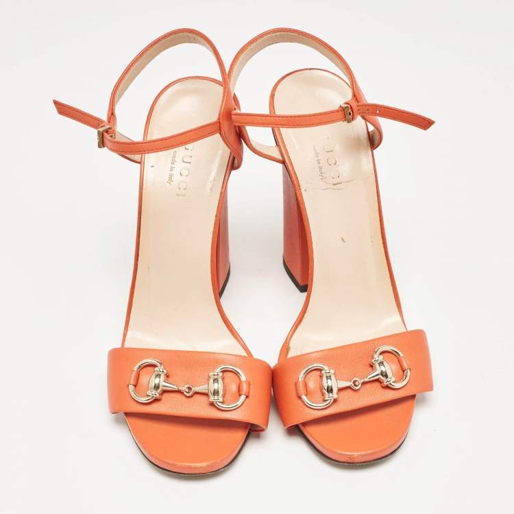 Pre Owned Gucci Orange Leather Claudie Ankle Strap Sandals Size 36