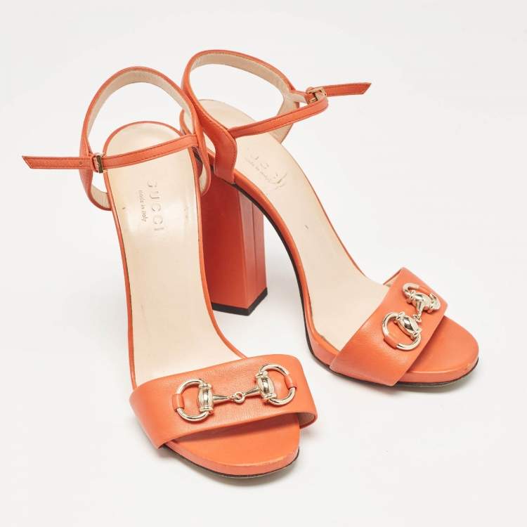 Pre Owned Gucci Orange Leather Claudie Ankle Strap Sandals Size 36
