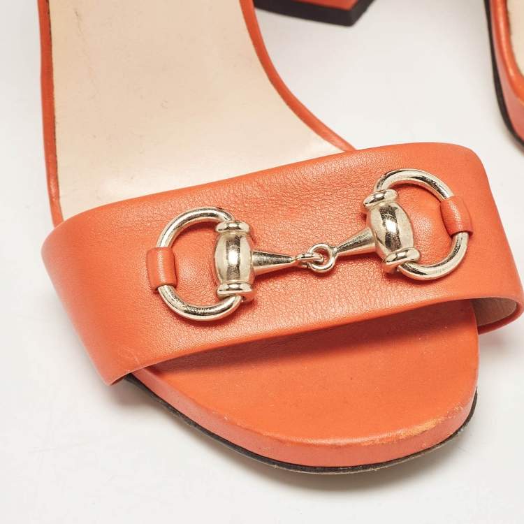 Pre Owned Gucci Orange Leather Claudie Ankle Strap Sandals Size 36