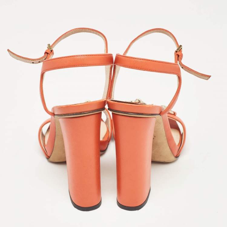 Pre Owned Gucci Orange Leather Claudie Ankle Strap Sandals Size 36