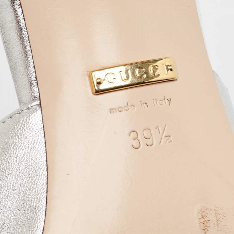 Pre Owned Gucci Silver Leather Sylvie Chain Detail Mules 39.5
