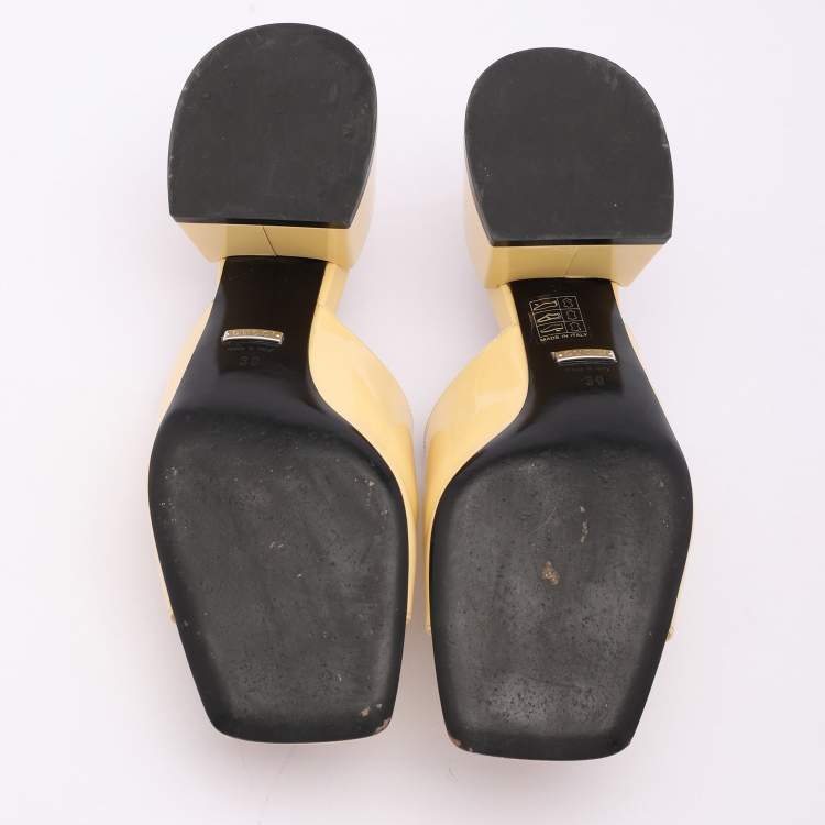 Pre Owned Gucci Yellow Patent Leather Lexi Horsebit Slide Sandals Size 39
