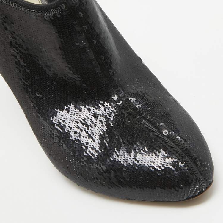 Pre Owned Gucci Black Sequins Ankle Booties Size 36