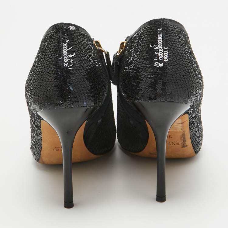 Pre Owned Gucci Black Sequins Ankle Booties Size 36