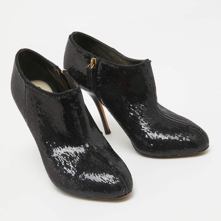 Pre Owned Gucci Black Sequins Ankle Booties Size 36