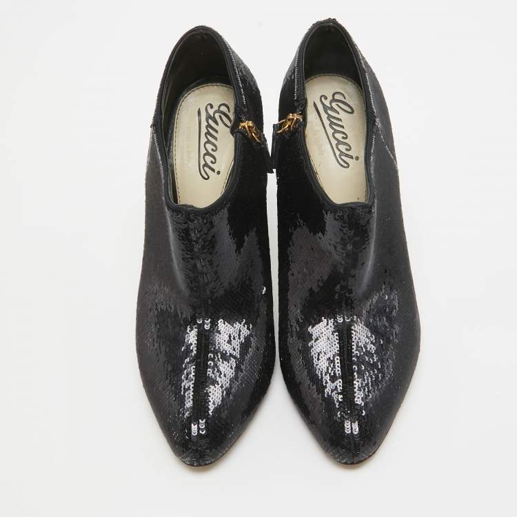 Pre Owned Gucci Black Sequins Ankle Booties Size 36