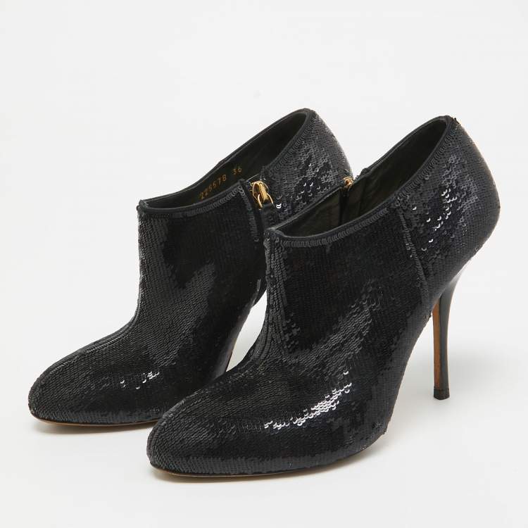 Pre Owned Gucci Black Sequins Ankle Booties Size 36