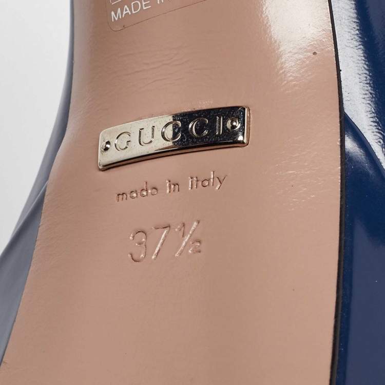 Pre Owned Gucci Blue Patent Leather Claudie Ankle Strap Sandals Size 37.5