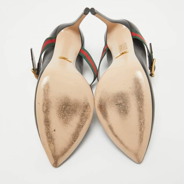 Pre Owned Gucci Black Leather Sylvie Mary Jane Pumps Size 39