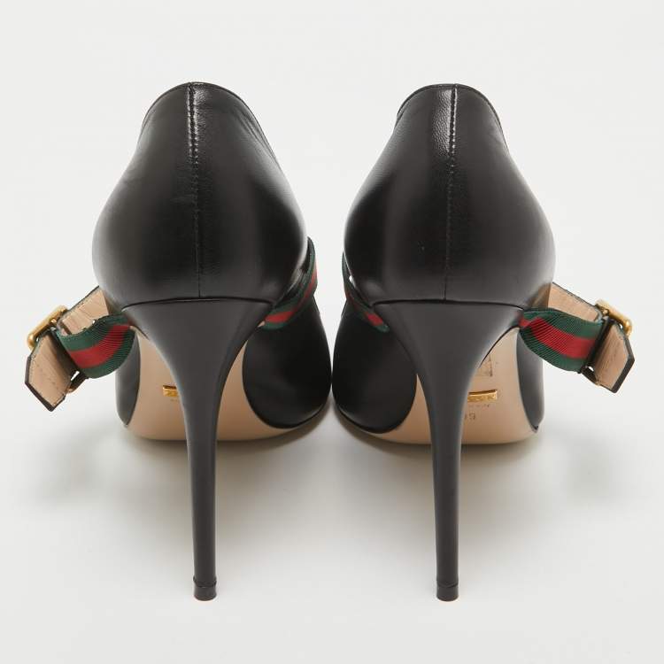 Pre Owned Gucci Black Leather Sylvie Mary Jane Pumps Size 39