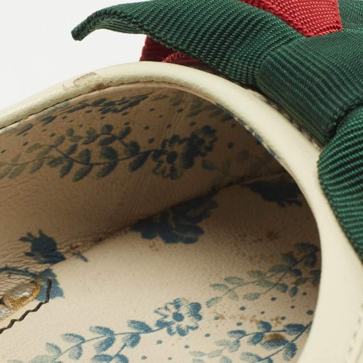 Pre Owned Gucci Off White/Black Leather Web Bow Ballet Flats Size 41