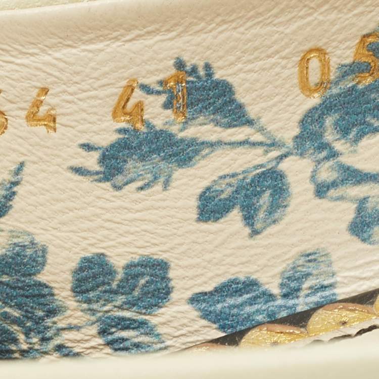 Pre Owned Gucci Off White/Black Leather Web Bow Ballet Flats Size 41