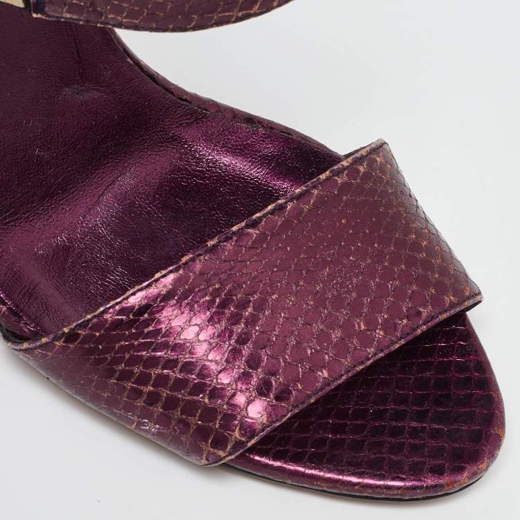 Pre Owned Gucci Purple Python Embossed Leather Open Toe Zip Sandals Size 39