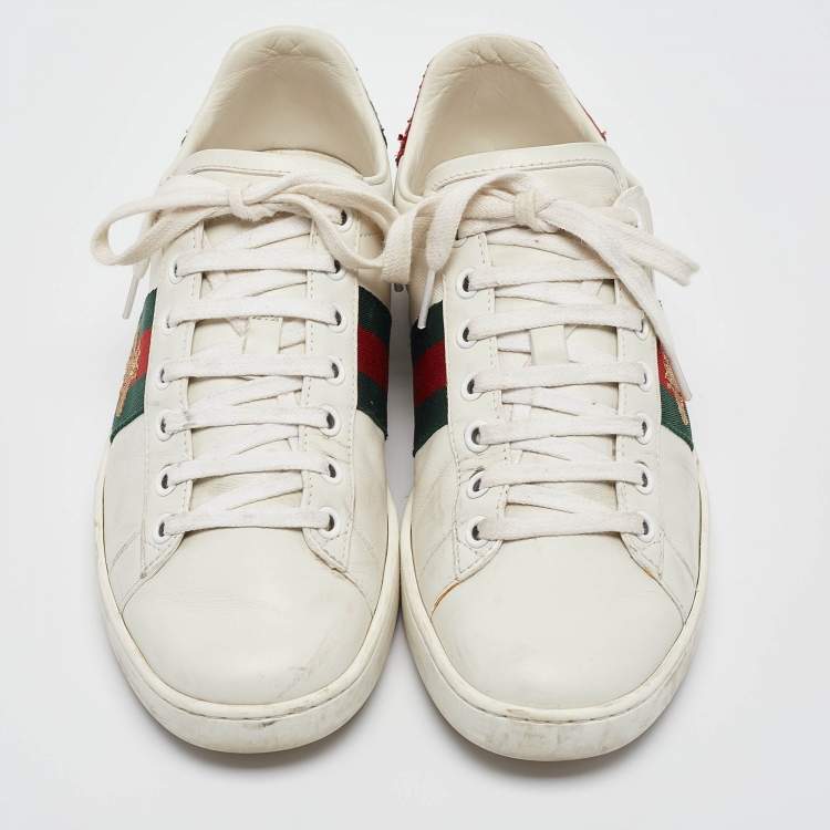 Pre Owned Gucci White Leather Ace Low Top Sneakers 37