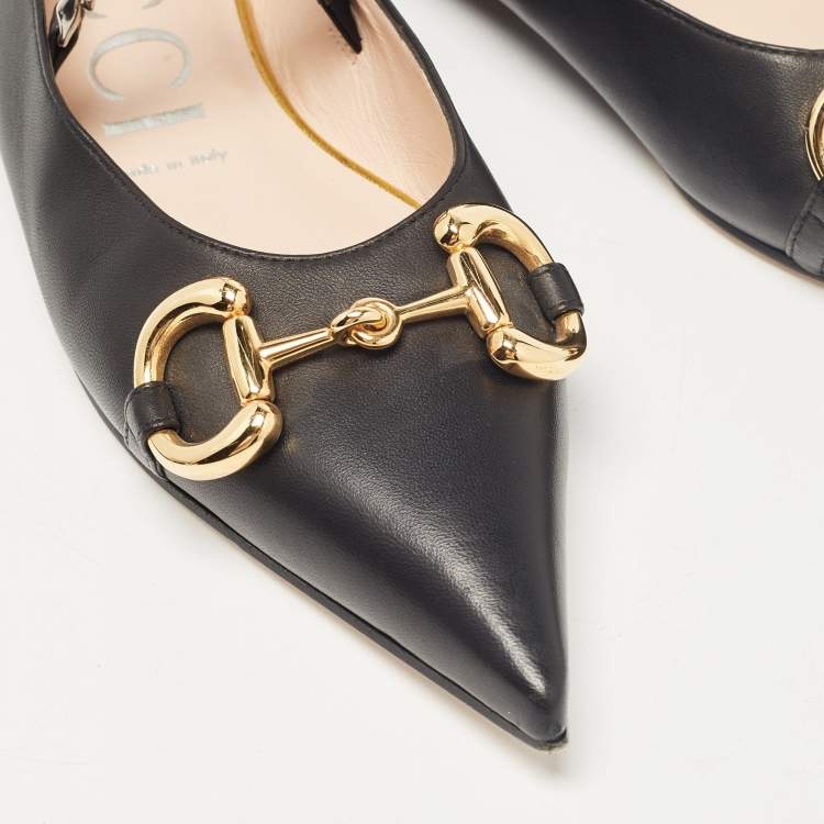 Pre Owned Gucci Black Leather Chain Ballet Flats Size 37