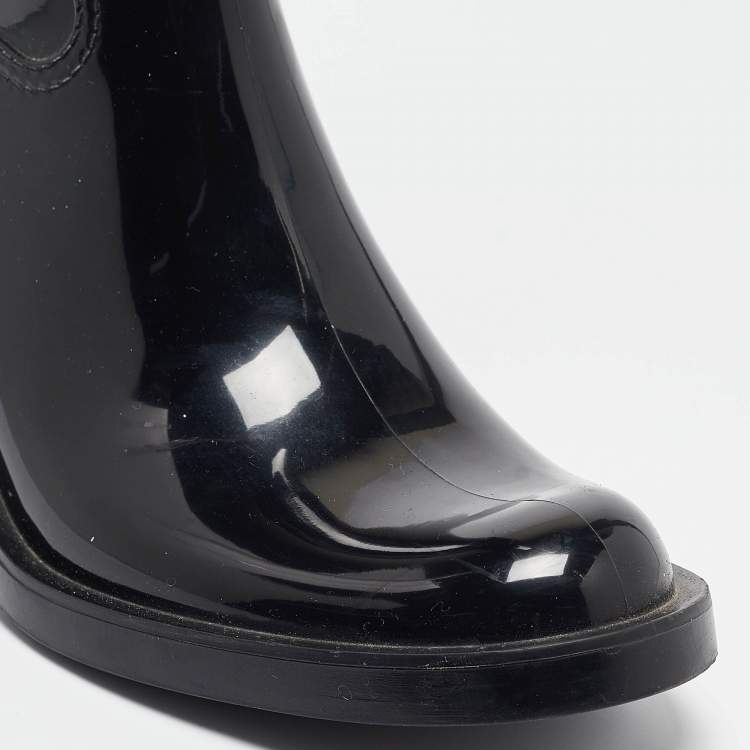 Pre Owned Gucci Black Rubber GG Rain Boots Size 38