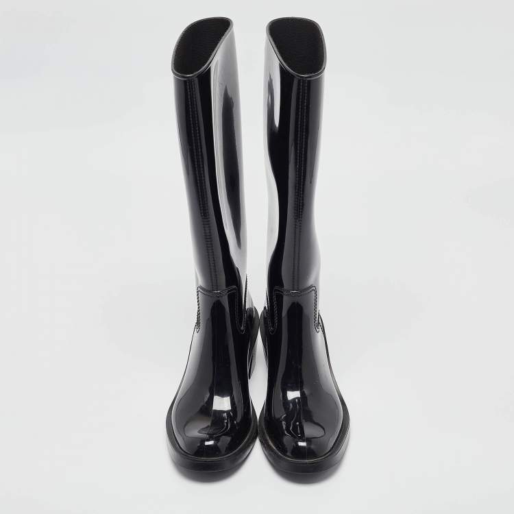 Pre Owned Gucci Black Rubber GG Rain Boots Size 38