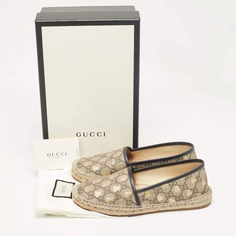 مملوكة مسبقًا Gucci Beige/Brown GG Supreme Canvas Bee Espadrille Flats Size 38.5