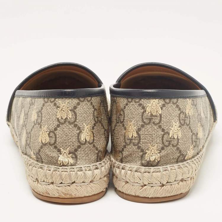 مملوكة مسبقًا Gucci Beige/Brown GG Supreme Canvas Bee Espadrille Flats Size 38.5