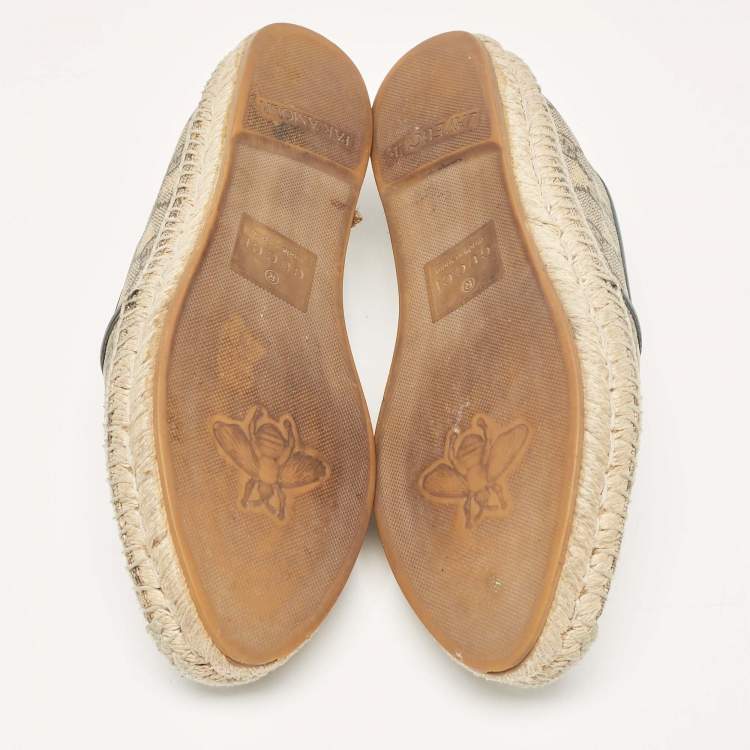 مملوكة مسبقًا Gucci Beige/Brown GG Supreme Canvas Bee Espadrille Flats Size 38.5