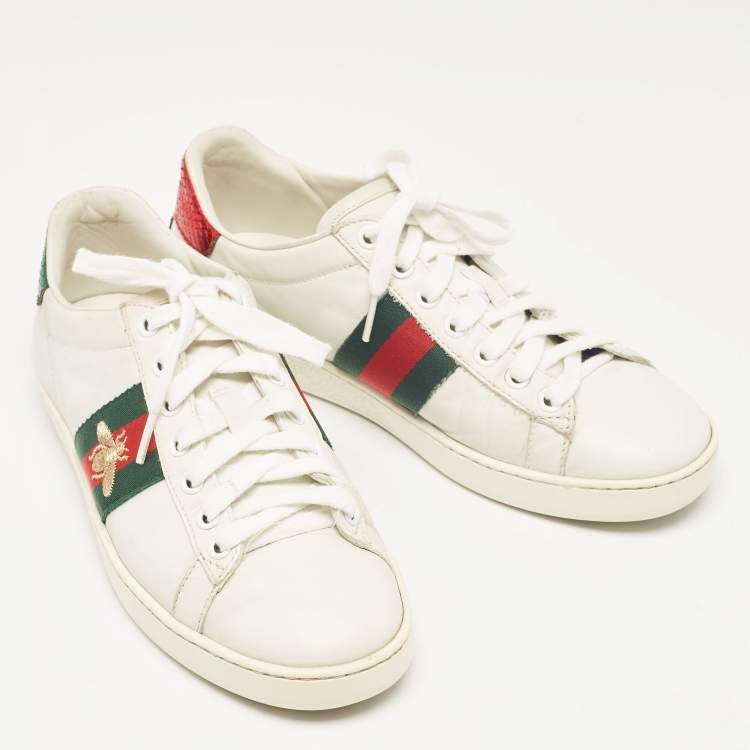 مملوكة مسبقًا Gucci White Leather Ace Low Top Sneakers Size 35.5