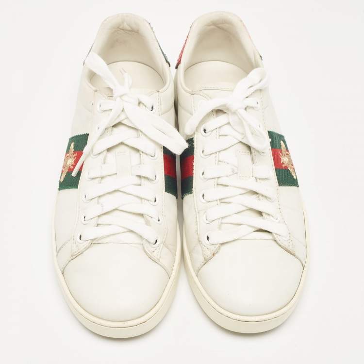 مملوكة مسبقًا Gucci White Leather Ace Low Top Sneakers Size 35.5
